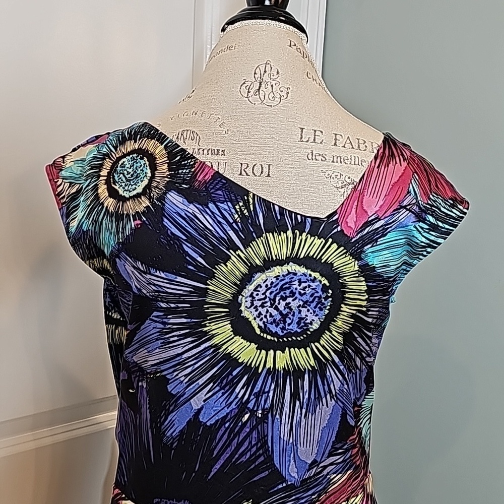 Ali Ro Womens Multicolored Floral Silk Short-Sleeve Dress - Size 8 - Picture 6 of 9